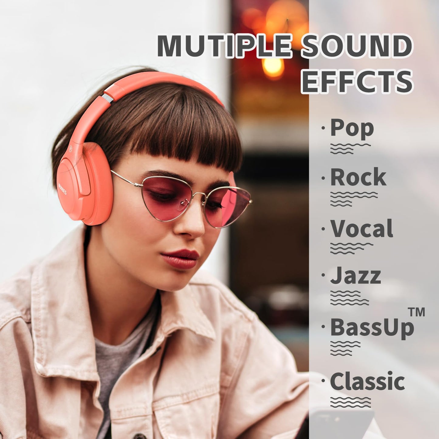 Auriculares Bluetooth BERIBES de diadema, 65H de reproducción y 6 modos de ecualización Auriculares inalámbricos con micrófono, auriculares plegables ligeros HiFi estéreo, graves profundos para oficina en casa, teléfono móvil, PC, etc.