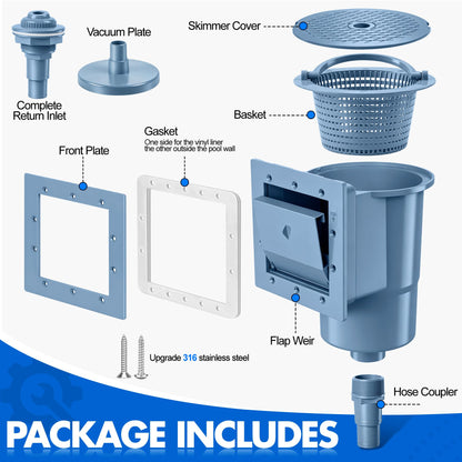 DeeprClean Upgrade Above Ground Pool Skimmer Comes with 3 Socks, Anti-tilt Wall Mount Surface Skimmer, Removable Skimmer Basket, Adjustable Height Bracket, Auto Skimming Pool Surface Leaves - Blue