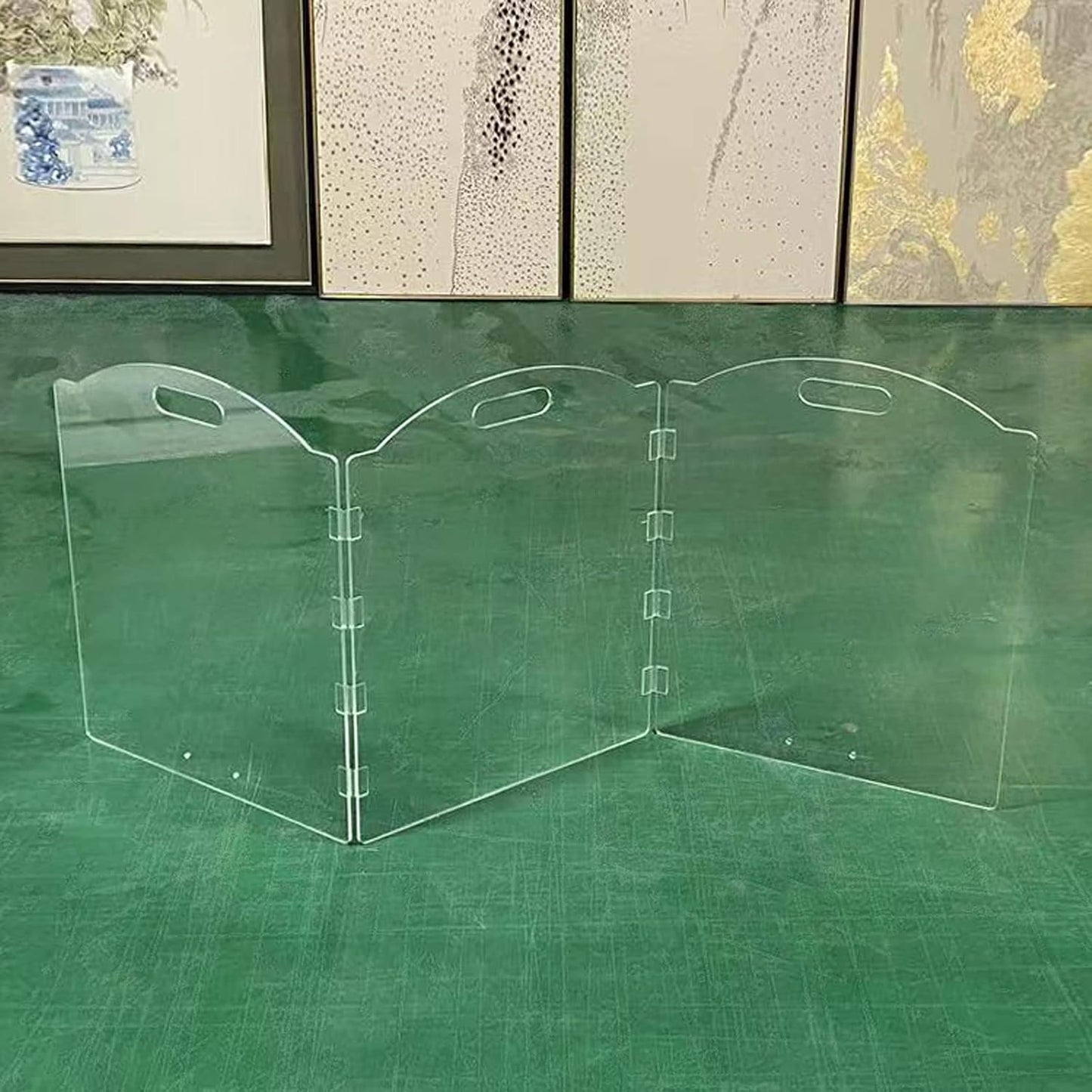 Clear Acrylic Freestanding Dog Gates for the House – Folding 3-Panel Pet Gates for Doorways, Indoor Stairs, and Hallways, Transparent Barrier for Dogs, Puppies, and Cats