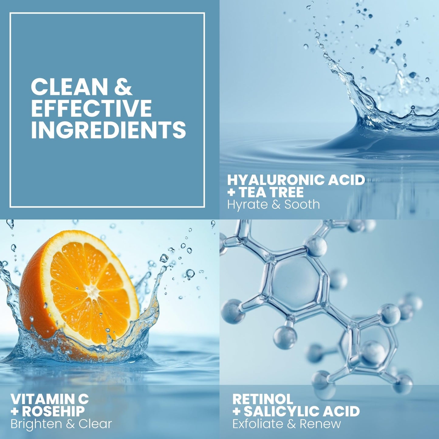 Eva Naturals Vitamin C Serum für das Gesicht – Anti-Aging Dark Spot Remover mit Retinol, Hyaluronsäure, Niacinamid & Salicylsäure – Gesichtsserum für Frauen für klare, glatte, strahlende Haut