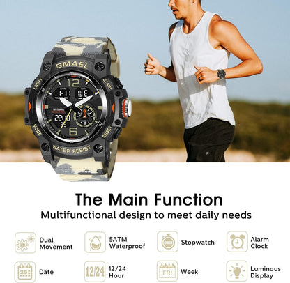 Herren Digitaluhr, Sportuhren für Männer Outdoor Militär Digital Analog Stoppuhr Wasserdicht Multifunktionale Armbanduhr