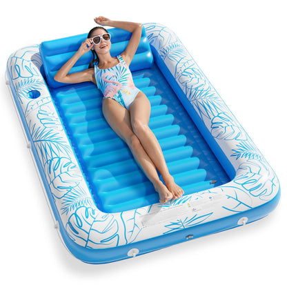 Jasonwell 4 in 1 Inflatable Tanning Pool Lounger Float - Sunbathing Lounge Floatie Raft Toys, Water Filled Tanning Bed Mat Pad Blow Up Kiddie Pool with Ball Pit for Adult, Kids (L)