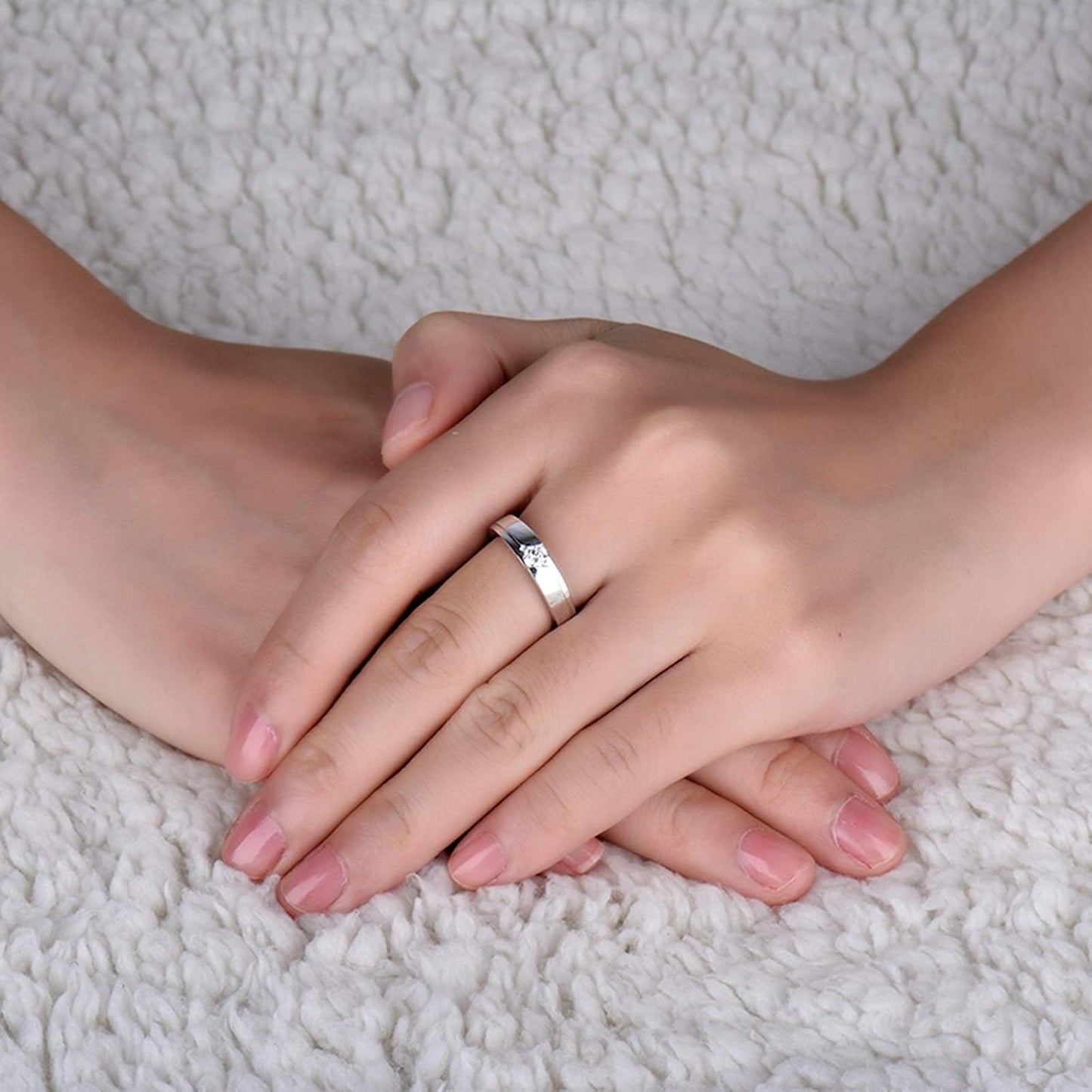 Matching Rings for Girls, 0.2ct Diamond Accent Ring Pt900 Platinum Anniversary Rings for Her