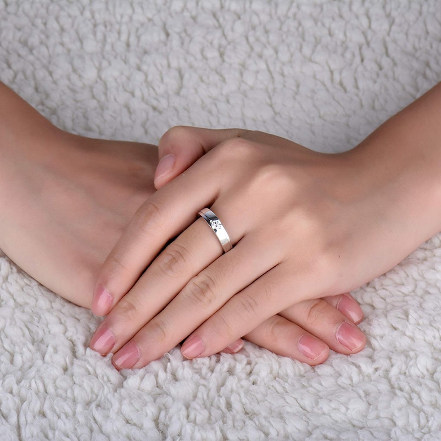 Matching Rings for Girls, 0.2ct Diamond Accent Ring Pt900 Platinum Anniversary Rings for Her