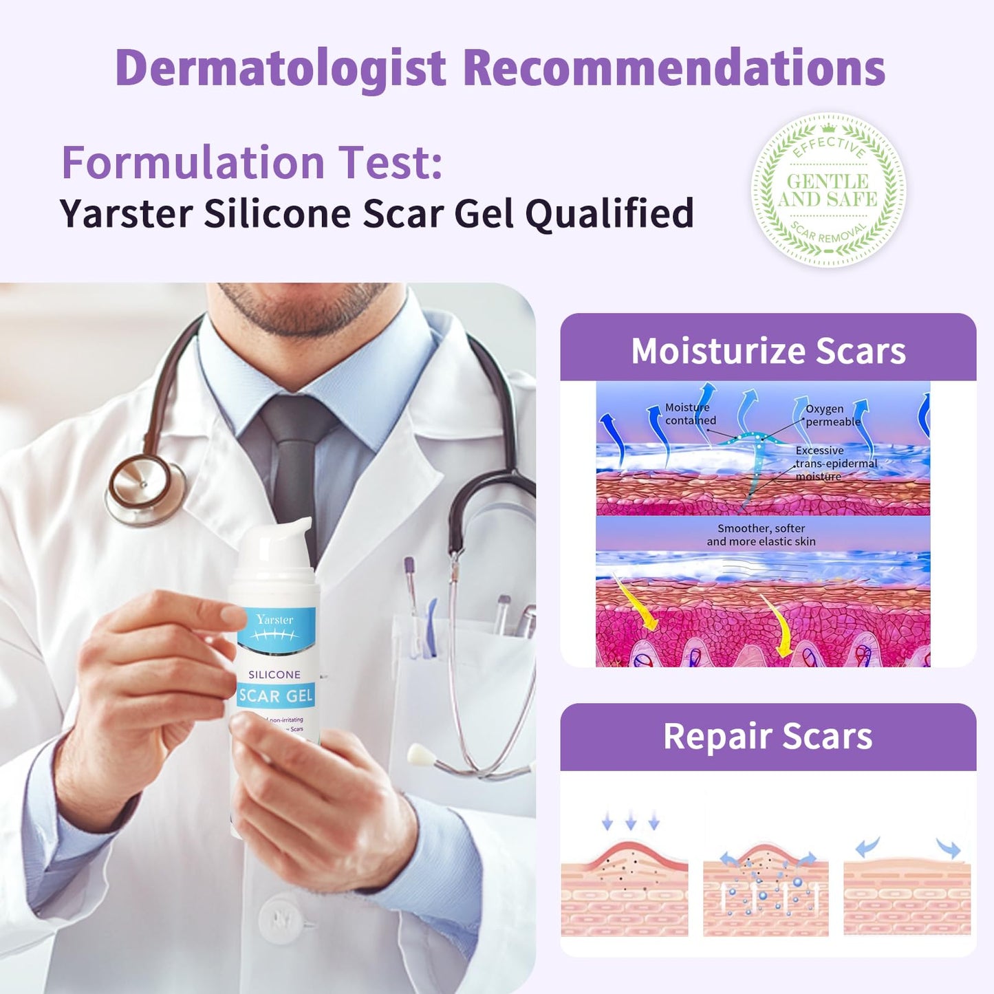 Medical Grade Silicone Scar Gel - Advanced Scar Removal Cream & Scar Treatment for Surgical, C-Section, Hypertrophic & Acne Scars - 1.7oz