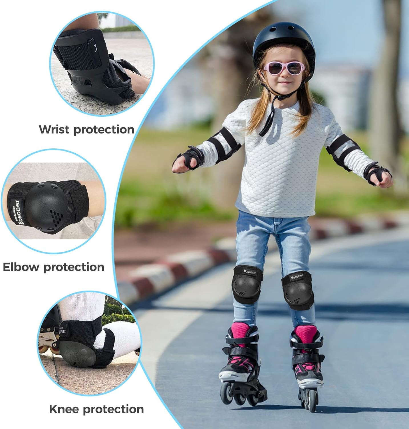 Kinder/Jugend Knieschoner Ellenbogenschoner Protektoren Set für Inlineskates Rollschuhe Radfahren BMX Fahrrad Skateboard Inline-Skating Scooter Fahren Sport