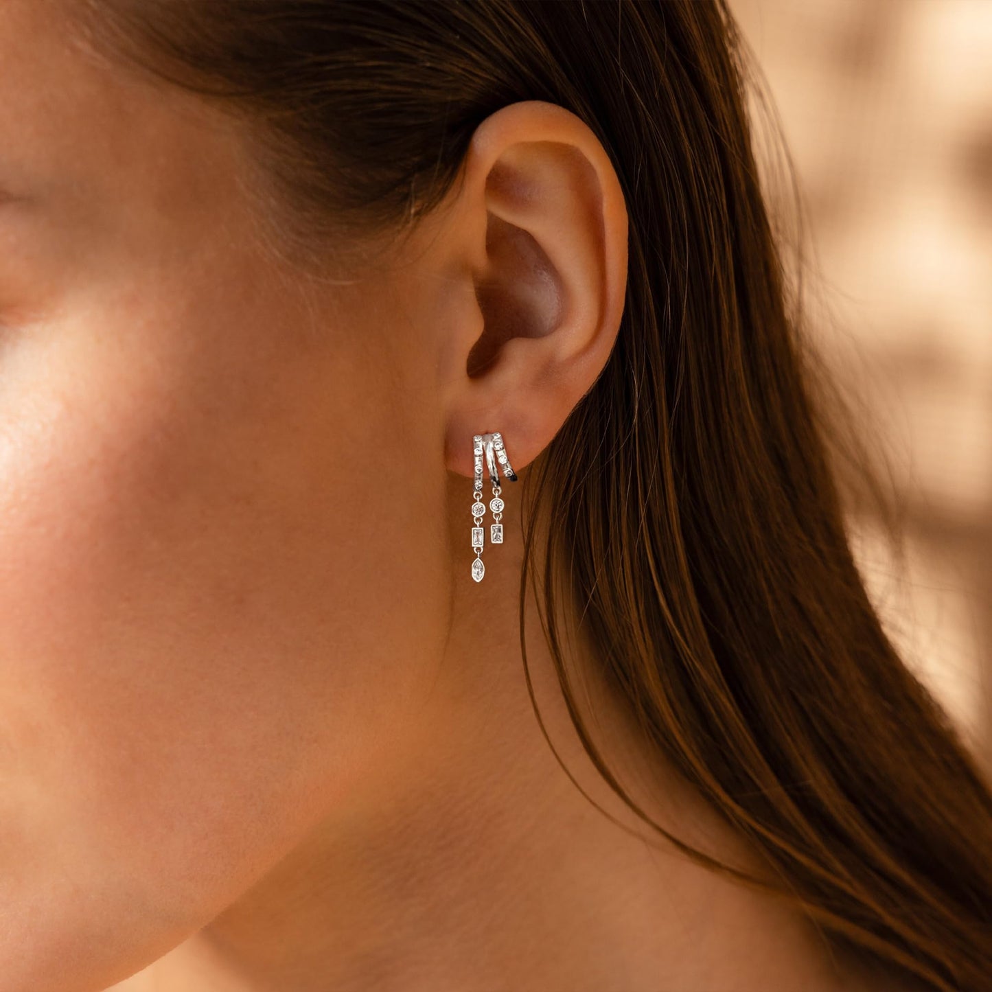Dangle Earrings for Women,14k Gold Plated Triple Huggie Stud Earrings Cute Statement Chain Earring Dainty Drop Earrings for Women Trendy Gold Plated Jewelry