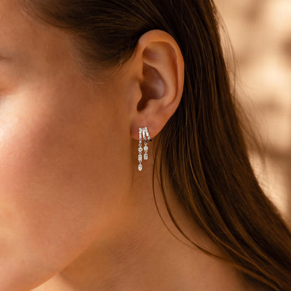 Dangle Earrings for Women,14k Gold Plated Triple Huggie Stud Earrings Cute Statement Chain Earring Dainty Drop Earrings for Women Trendy Gold Plated Jewelry
