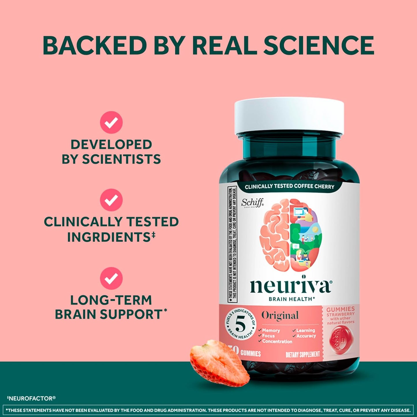 Neuriva Neuriva Brain Performance - Original Gummies 12/50 Ct., Strawberry, 50 Count