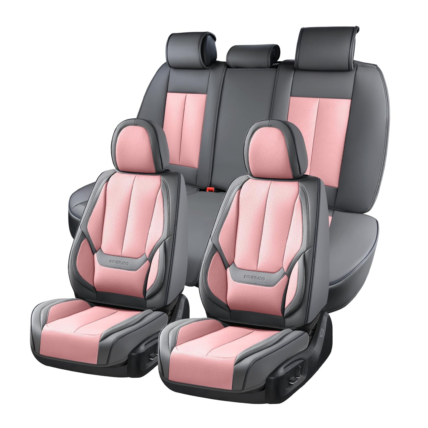 Coverado Car Seat Covers 5 Pieces, Full Set Universal Seat Covers for Cars, Waterproof Nappa Leather Auto Seat Protectors with Head Pillow, Car Interiors Fit for Most Sedans SUV Pick-up Truck, Black