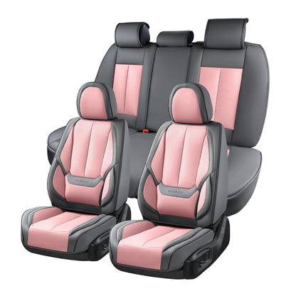 Coverado Car Seat Covers 5 Pieces, Full Set Universal Seat Covers for Cars, Waterproof Nappa Leather Auto Seat Protectors with Head Pillow, Car Interiors Fit for Most Sedans SUV Pick-up Truck, Black