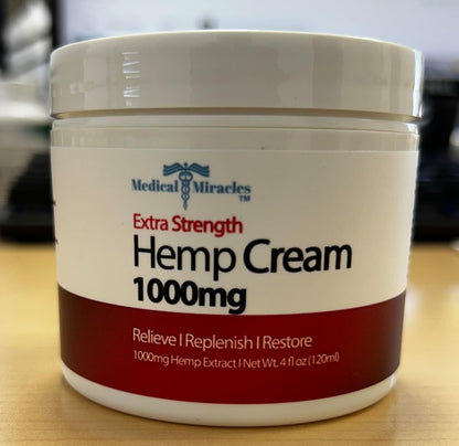 Medical Miracles Hemp Cream 1000mg – 4oz Topical Skin Cream – Fast-Absorbing, Non-Greasy Moisturizer – Premium Hemp Extract Formula for Daily Use