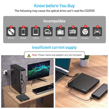 ORIGBELIE externes DVD-Laufwerk, CD-Laufwerk USB 3.0 Typ-C CD/DVD ROM +/-RW Adapter mit USB-Anschluss DVD-Brenner für Laptop, PC, Desktop-Computer, optisches Laufwerk CD-Player kompatibel mit Mac Windows Linux