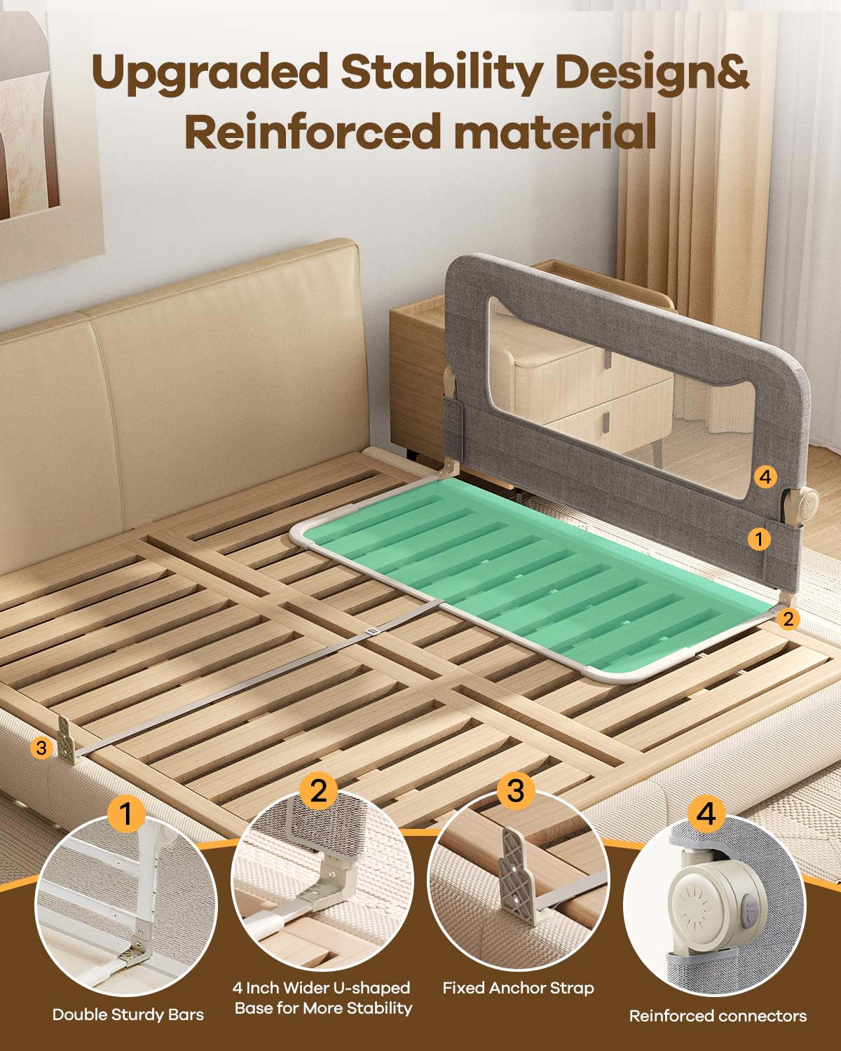 Foldable Bed Rail for Toddlers, 71in Reinforced Carbon Steel Frame&Connectors, Breathable Cationic Fabric - Safety Toddler Bed Rails for Queen, King, Twin, Full, No-Tool Setup.