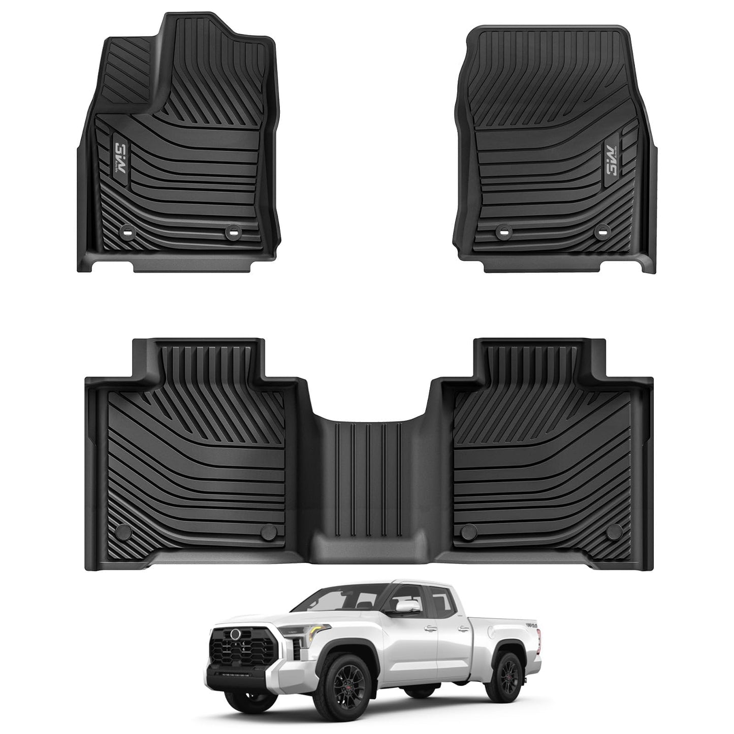 3W Floor Mats for Toyota Tacoma 2024 2025 2026 Double Cab Auto Tran(Not Fit Hybrid & XtraCab), TPE All Weather Custom Fit Floor Liner for Tacoma TRD/SR/SR5/limited Car Liners.