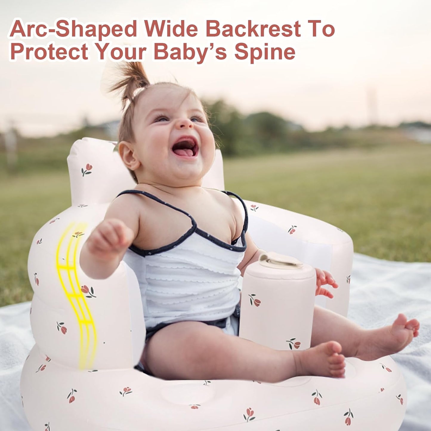 Aufblasbarer Babysitz, aufblasbarer Babystuhl für Babys ab 3 Monaten, aufblasbarer Sommerstuhl mit integrierter Luftpumpe, Baby-Bodensitz zum Sitzenlernen, Spielen, Campen, Orange