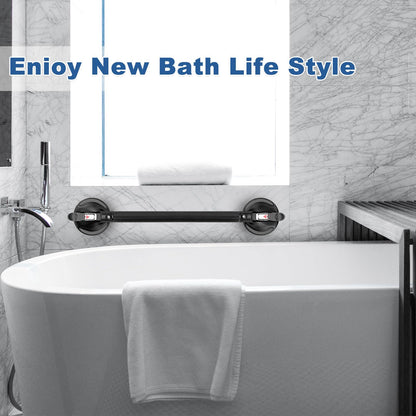15-Inch Shower Handle - Upgraded Grab Bar with Strong Suction Cups for Bathtub & Shower Safety, Ideal for Seniors, Elderly, Disabled -Silver