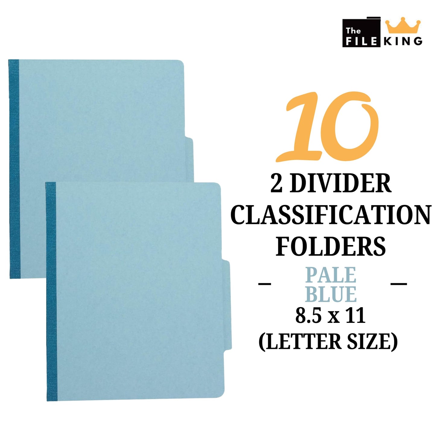 The File King Classification Folders 2 Dividers Letter Size - Light Green, 10 Pack | Pressboard Classification Folder | 2-Inch Expansion | Made in USA | Medical File Folders with Dividers and Prongs