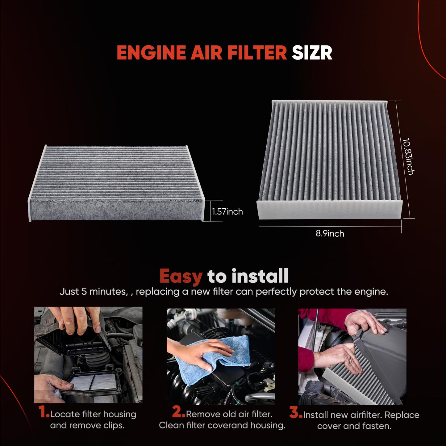 CA10262 Engine Air Filter Fit Ford Expedition/F150/F250/F350 (2007-2021) & Lincoln Navigator Replaces FA1883, 7C3Z9601A, A35642