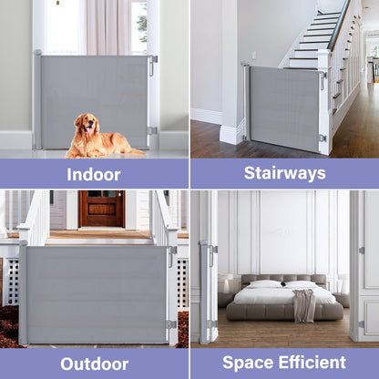 Retractable Baby Gates No Drilling, PRObebi Retractable Dog Gate for the House Extends to 54" Wide 33" Tall, Gates for Baby Indoor, Stair Gate for Outdoor, Staris, Hallways, Doorways, Deck, Porch