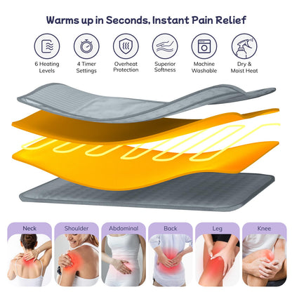Heating Pad for Period Cramps, Upgraded Wrap Heating Pad for Back Pain Relief, Large 12''x 24''Heat Pad +26" Belt Adjustable 4 Timer 6 Heat Level Auto Shut Off, Christmas Birthday Gifts for Women Mom