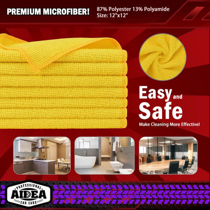 AIDEA Microfiber Cleaning Cloths-50PK, Microfiber Towels for Cars, Premium All-Purpose Car Cloth, Dusting Cleaning Rags, Absorbent Towels for SUVs, House, Kitchen, Window, Gift-12×12"