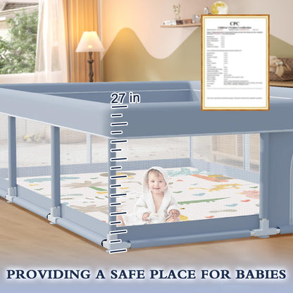 XVISHX 50 x 50 Inch Baby Playpen, Playpen for Babies and Toddlers, Baby Play Pen Playard for Indoor & Outdoor Active Center Game Fence, with Skin-Friendly Fabric and Soft Breathable Mesh, Grey