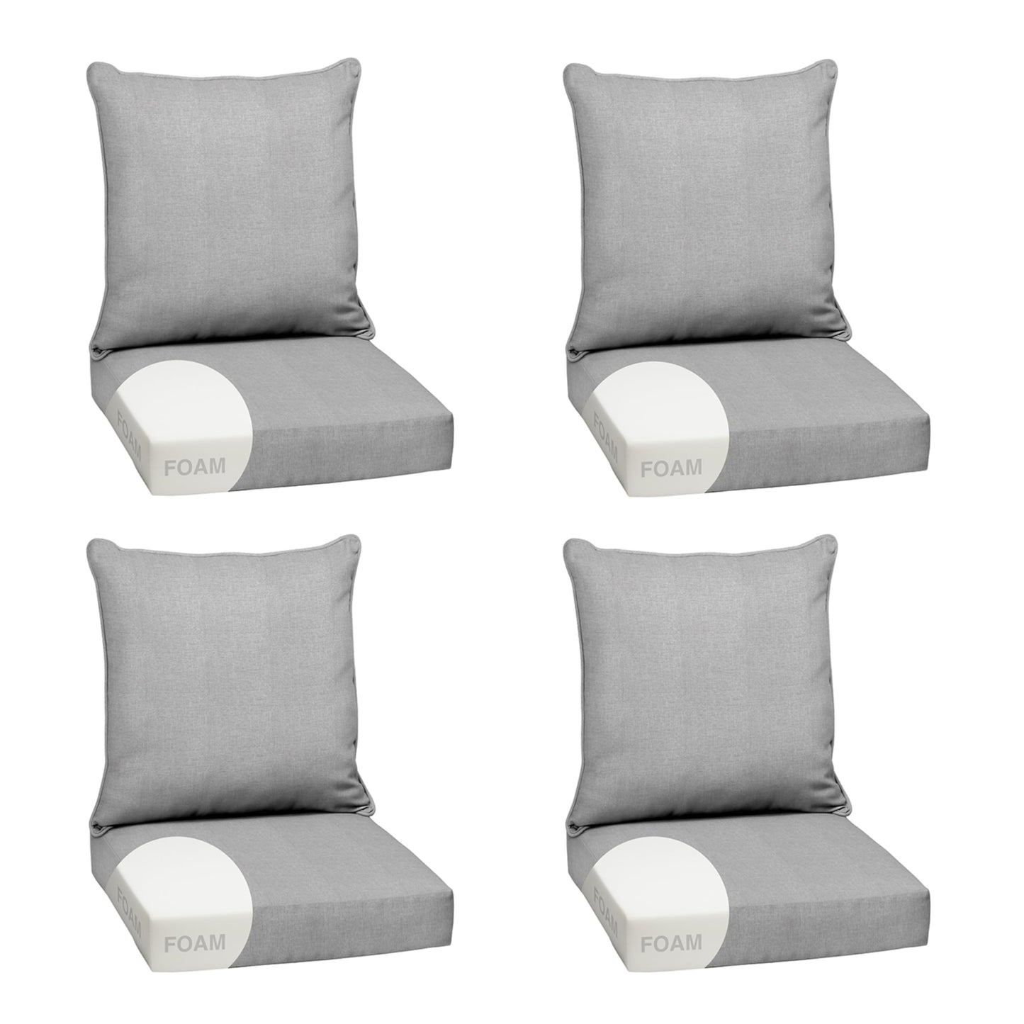 Arden Outdoor Foam Deep Seat Cushions Set, 24x24, Premium High-Density Foam, Never Flattens, Weather-Proof for Patio Chair Sofa Couch, Blue Shibori Stripe