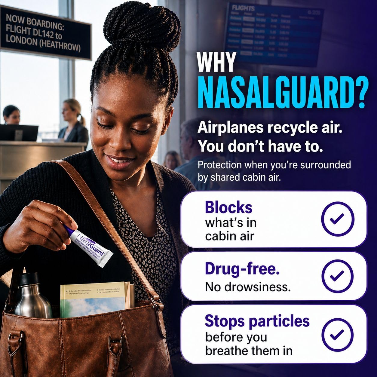 for Air Travelers | Cabin Air Protection Gel | Helps Block Dust, Mold & Airborne Contaminants | Drug-Free, Applied Around Nose | TSA Friendly | 150+ Uses (Unscented, 10g, Pack of 6)