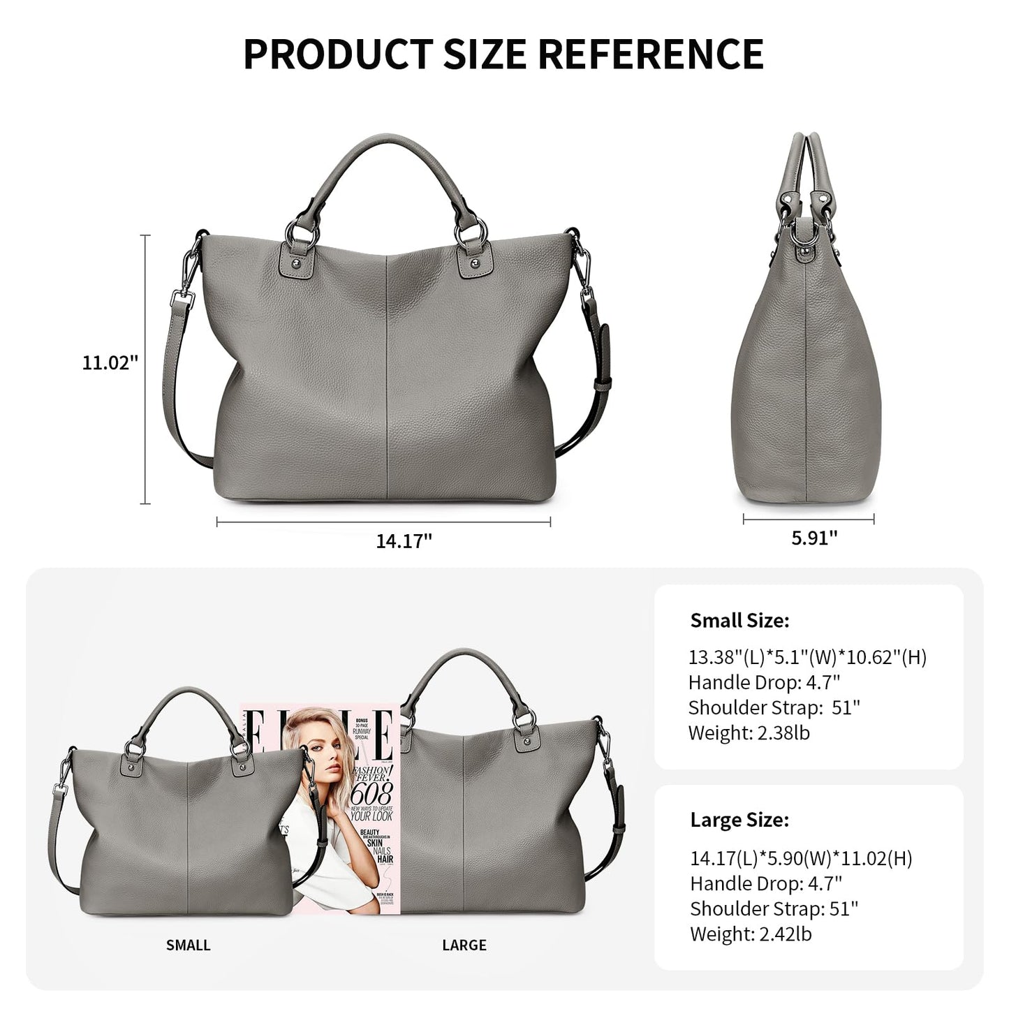 Kattee Damen Weiche Echtleder Tragetasche Schultertasche Handtasche