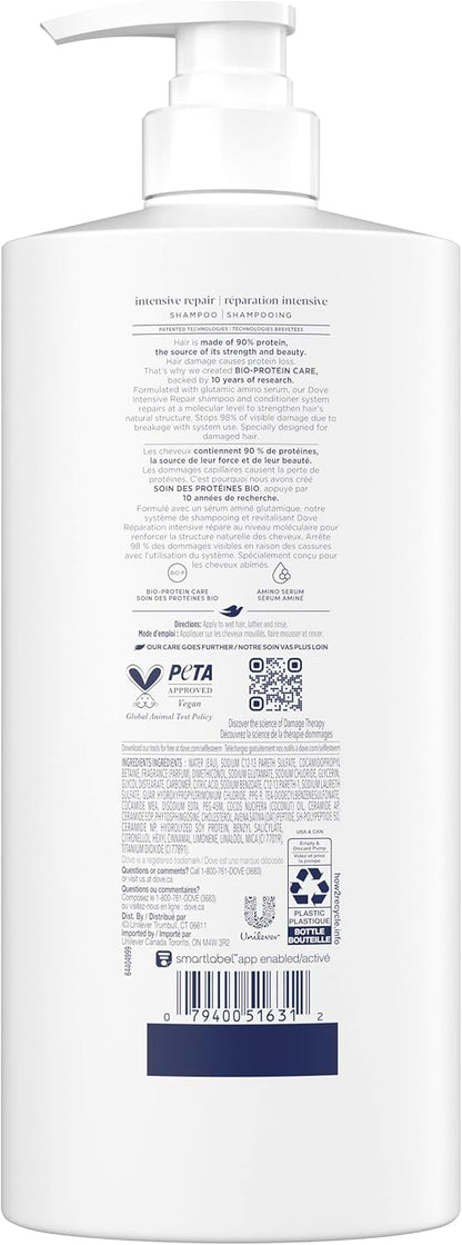 Dove Intensive Repair Shampoo für geschädigtes Haar mit flüssiger Bio-Protein-Pflege, 828 ml