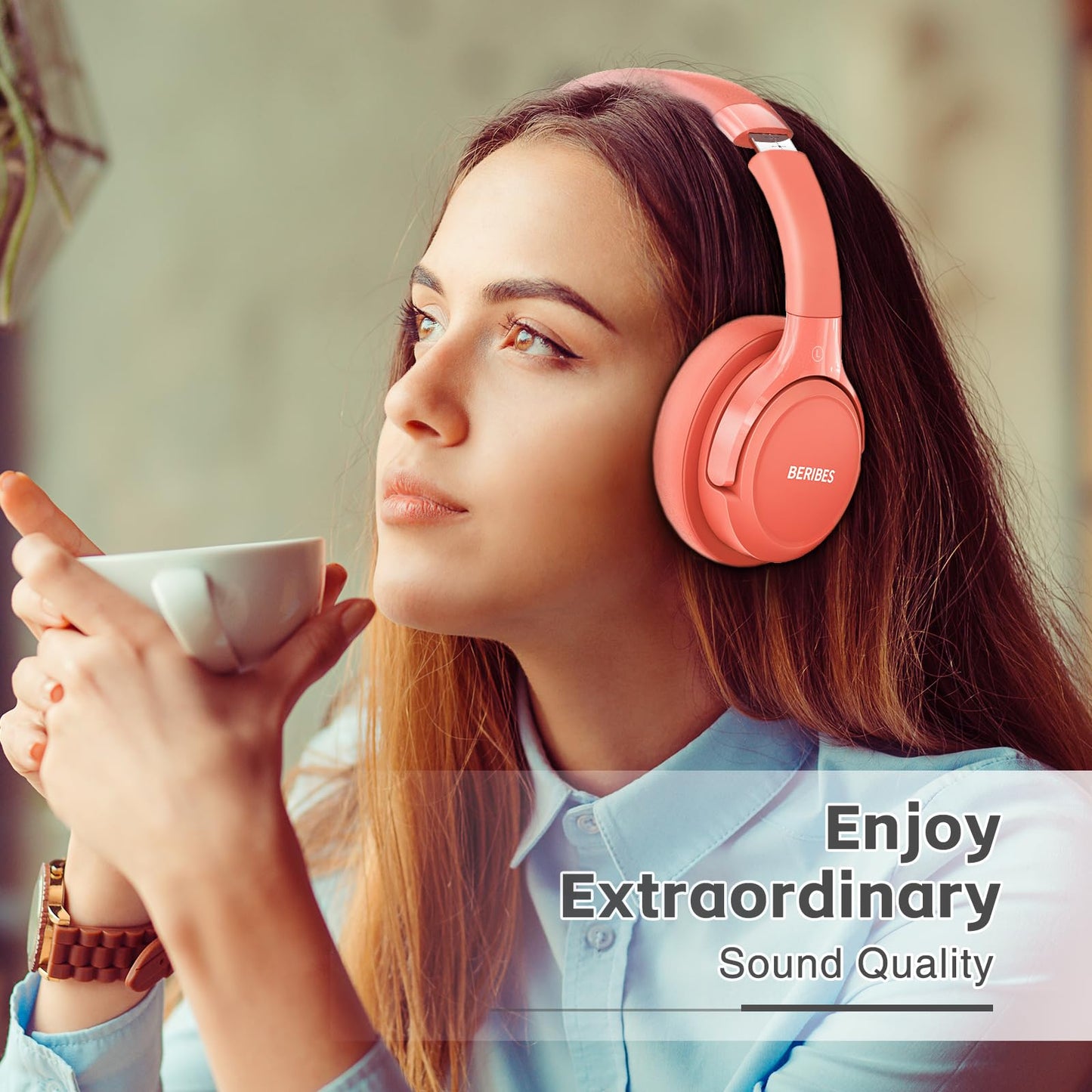 Auriculares Bluetooth BERIBES de diadema, 65H de reproducción y 6 modos de ecualización Auriculares inalámbricos con micrófono, auriculares plegables ligeros HiFi estéreo, graves profundos para oficina en casa, teléfono móvil, PC, etc.