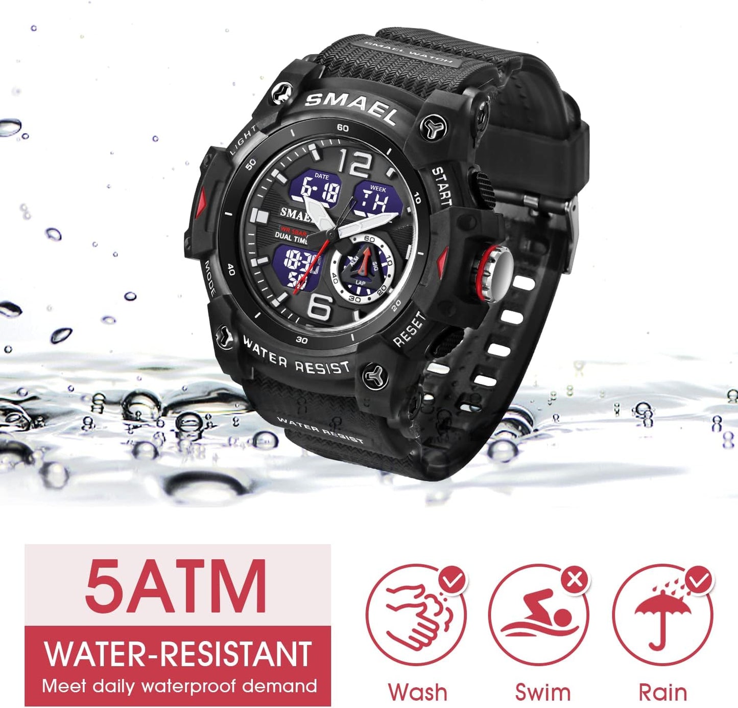 Herren Digitaluhr, Sportuhren für Männer Outdoor Militär Digital Analog Stoppuhr Wasserdicht Multifunktionale Armbanduhr