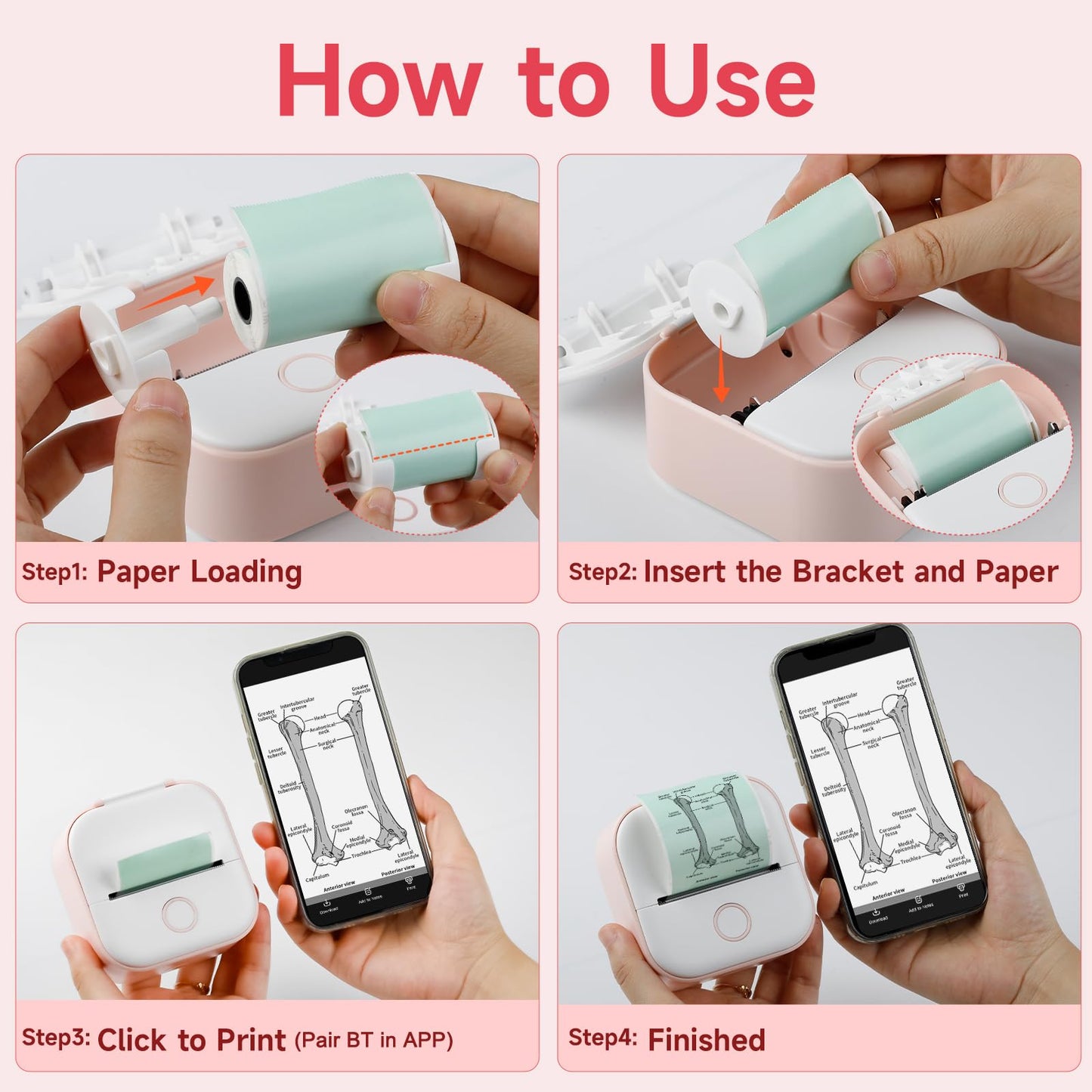 Memoking Mini-Drucker - T02 Aufkleberdrucker, Druckkapsel, tragbarer thermischer tintenloser Aufkleberhersteller, Bluetooth-Taschen-Minifotodrucker, Sofortdruck, Smart AI APP, für Studentenstudiennotizen, Tagebuch, Heimwerker, Geschenk