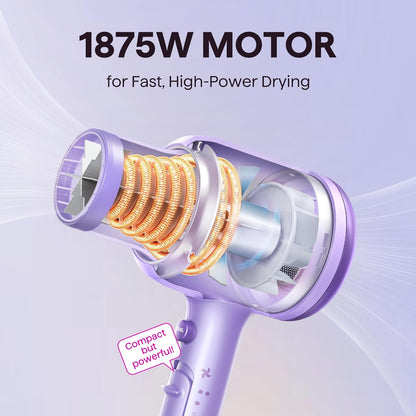 Wavytalk Ionen-Haartrockner mit Diffusor und Zentrierdüse, leichter leiser Föhn, leistungsstarker 1875-Watt-Motor für geschmeidiges und schnelles Trocknen der Haare, Rosenpink