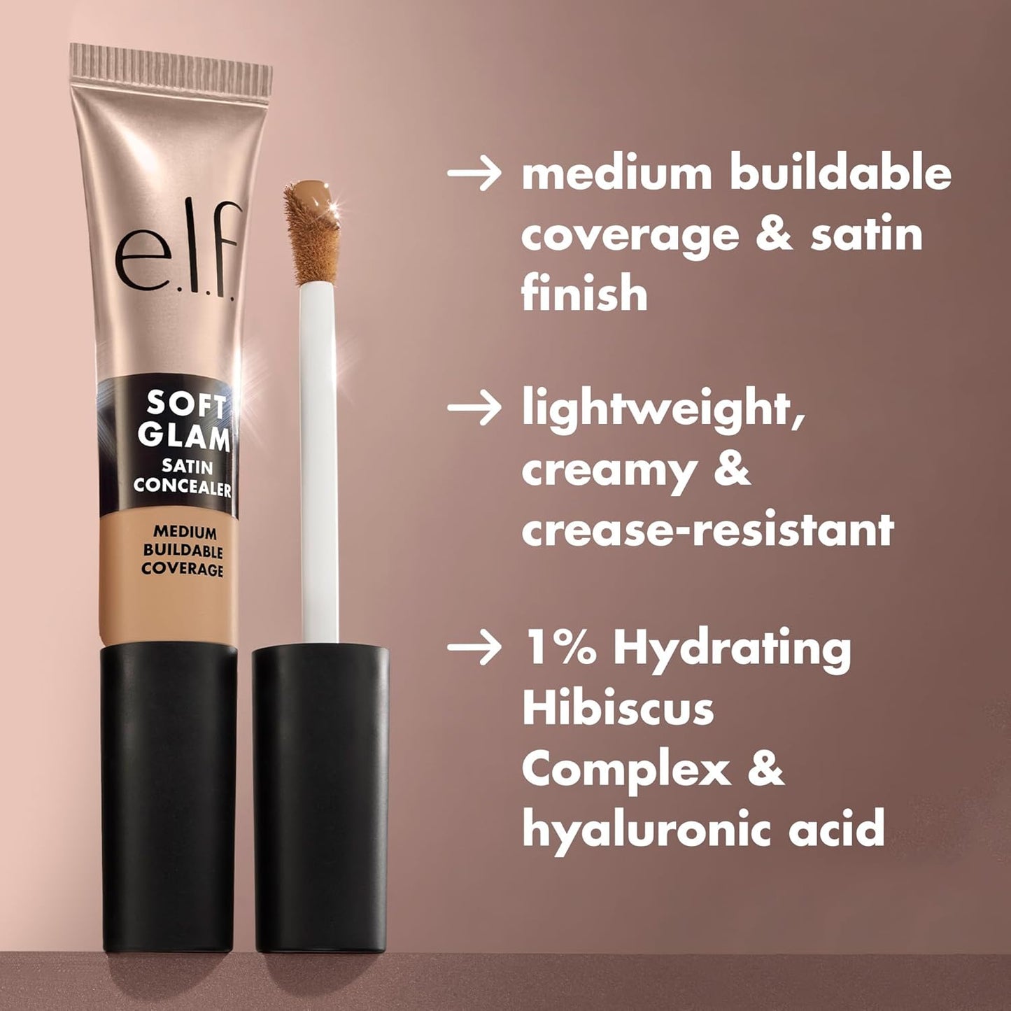 e.l.f. Soft Glam Satin Concealer, Mittlere Deckkraft für Unreinheiten & Unteraugen, knitterfest, langanhaltend, vegan & tierversuchsfrei, 10 Fair Cool