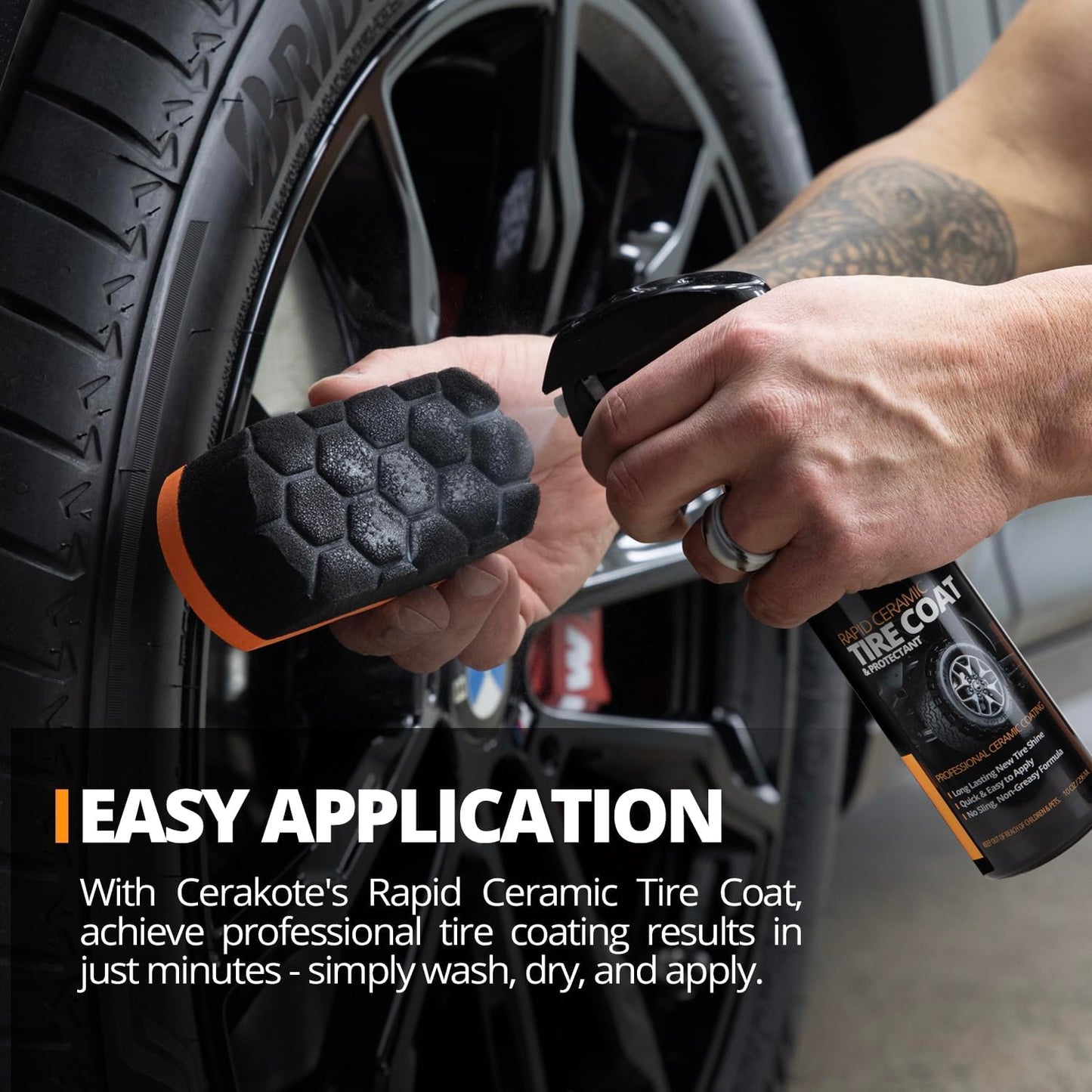 CERAKOTE Rapid Ceramic Tire Coat – Neuwagen-Glanz für Ihre Reifen – Tiefes Schwarz – Hält bis zu 10x länger – Kein Abschleudern, nicht fettende Keramik-Reifenbeschichtung für PKW, LKW & SUV – Einfache Anwendung (295 ml)