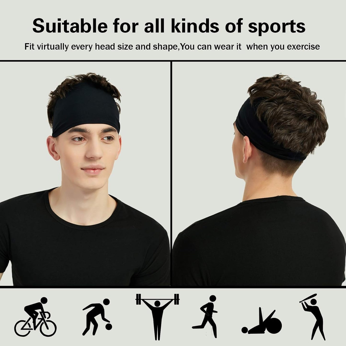 Sport Stirnbänder für Herren (5er Pack), Feuchtigkeitsableitendes Workout-Stirnband, Schweißband Stirnbänder zum Laufen, Radfahren, Fußball, Yoga, Haarband für Damen und Herren