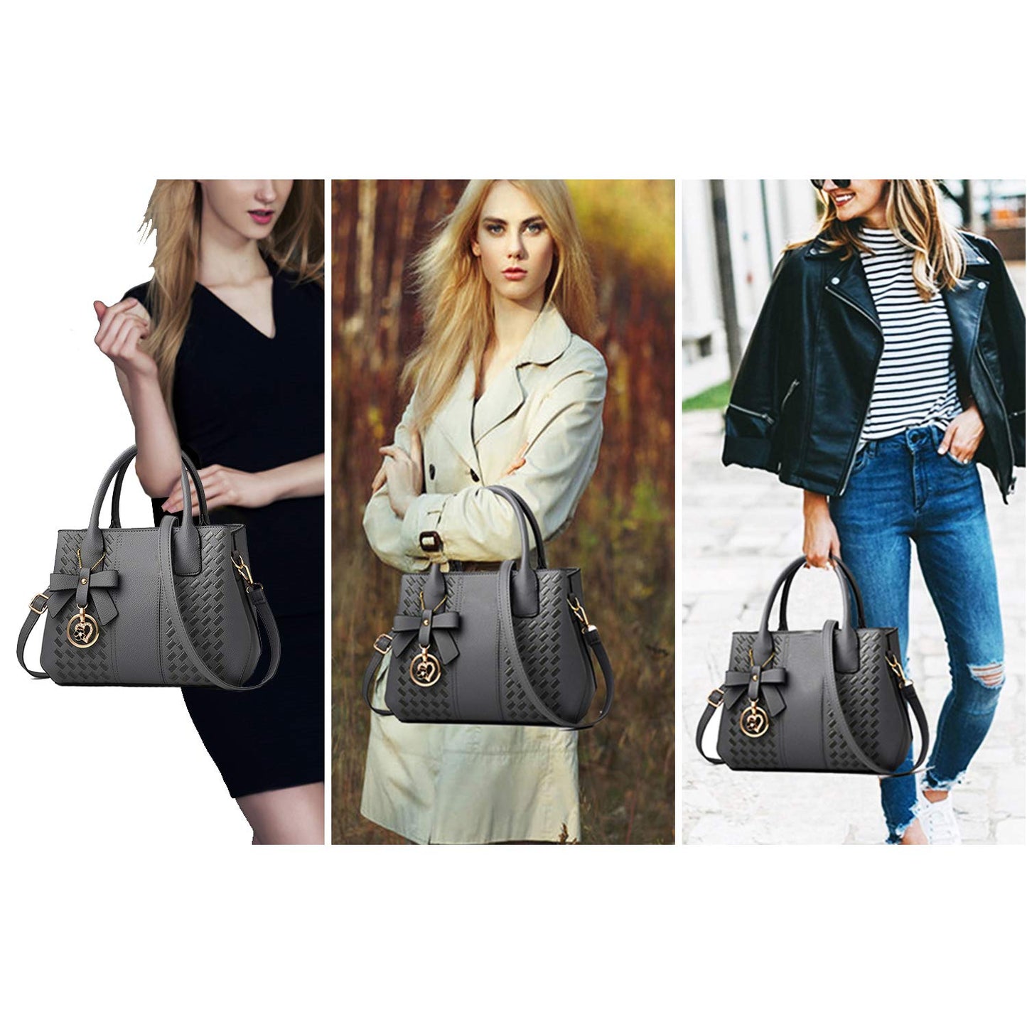 Jeniulet Geldbörsen und Handtaschen für Damen Mode Damen PU-Leder Top-Griff Satchel Schulter Tragetaschen Dunkelgrau 10.2" x 3.9" x 7.9"