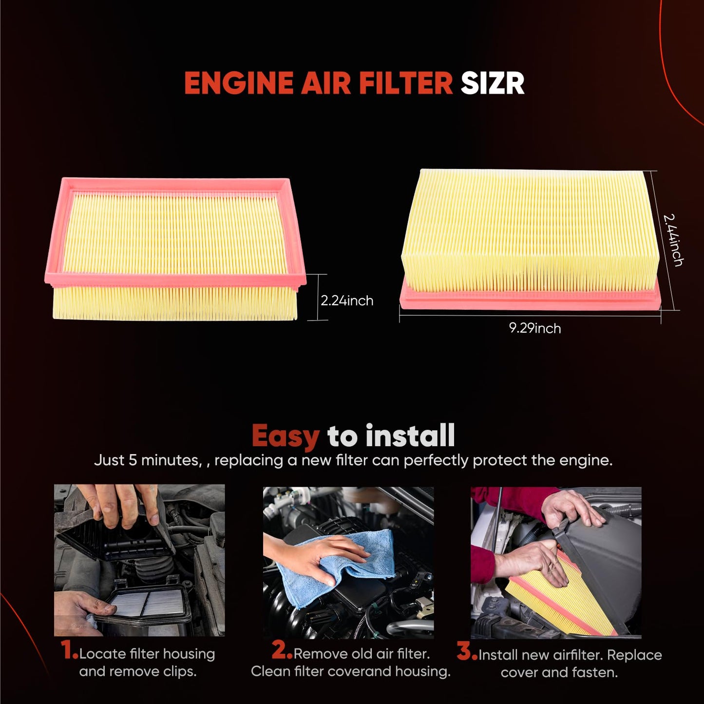 CA10262 Engine Air Filter Fit Ford Expedition/F150/F250/F350 (2007-2021) & Lincoln Navigator Replaces FA1883, 7C3Z9601A, A35642