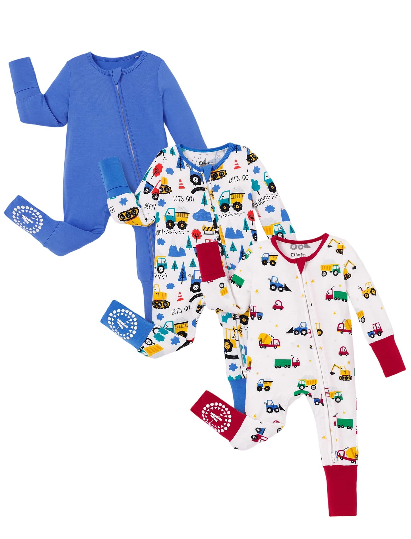 PATPAT Baby Footies Boys Girls - Bamboo Viscose - Zipper & Non-Slip Soles Romper Mitten - Footed & Footless Infant Clothes