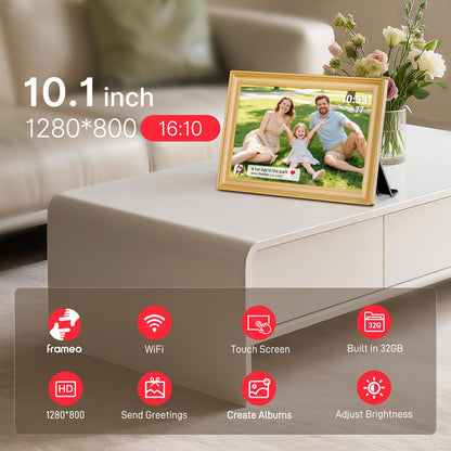 Frameo 10.1 Inch WiFi Digital Picture Frame, Smart Cloud Electronic Photo Frame with HD IPS Touch Screen Slideshow 32GB Memory Auto-Rotate Wall Mount, Share Photos/Videos from Phone - Gifts for Mom