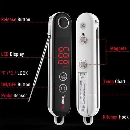 TempPro Digitales Sofortablese-Fleischthermometer zum Grillen, wasserdichtes Küchen-Lebensmittelthermometer mit Kalibrierfunktion und Hintergrundbeleuchtung, zum Backen von Brot, Süßigkeiten, Kochwerkzeug, Utensilien (zuvor ThermoPro)