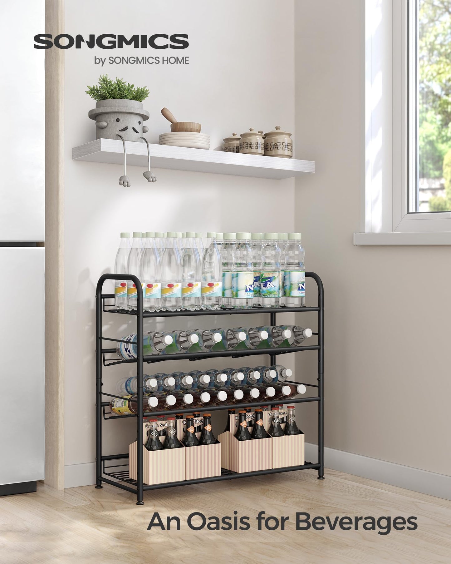 SONGMICS Stackable Shoe Rack, 4 Tier Metal Shoes Rack Storage Shelf, Holds up to 16 Pairs Shoes, Adjustable Slanted Shelves Tower Organizer for Closet Entryway Small Spaces, Bronze