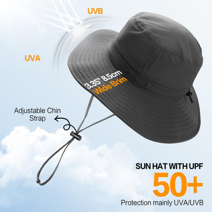 Sonnenhut für Herren und Damen UPF 50+ Schutz – Breiter Krempenhut für Outdoor-Wandern, Wasserabweisender faltbarer Hut zum Angeln