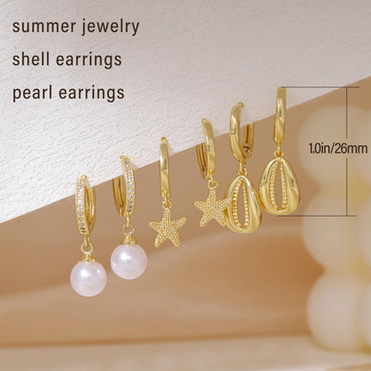 Gold Earrings For Women, Dainty Huggie Earrings Stack 14K Gold Plated Pearl Dangle Earrings for Women Trendy Cute Hypoallergenic Unique Gold Earring Stack Fashion Gold Jewelry Gifts