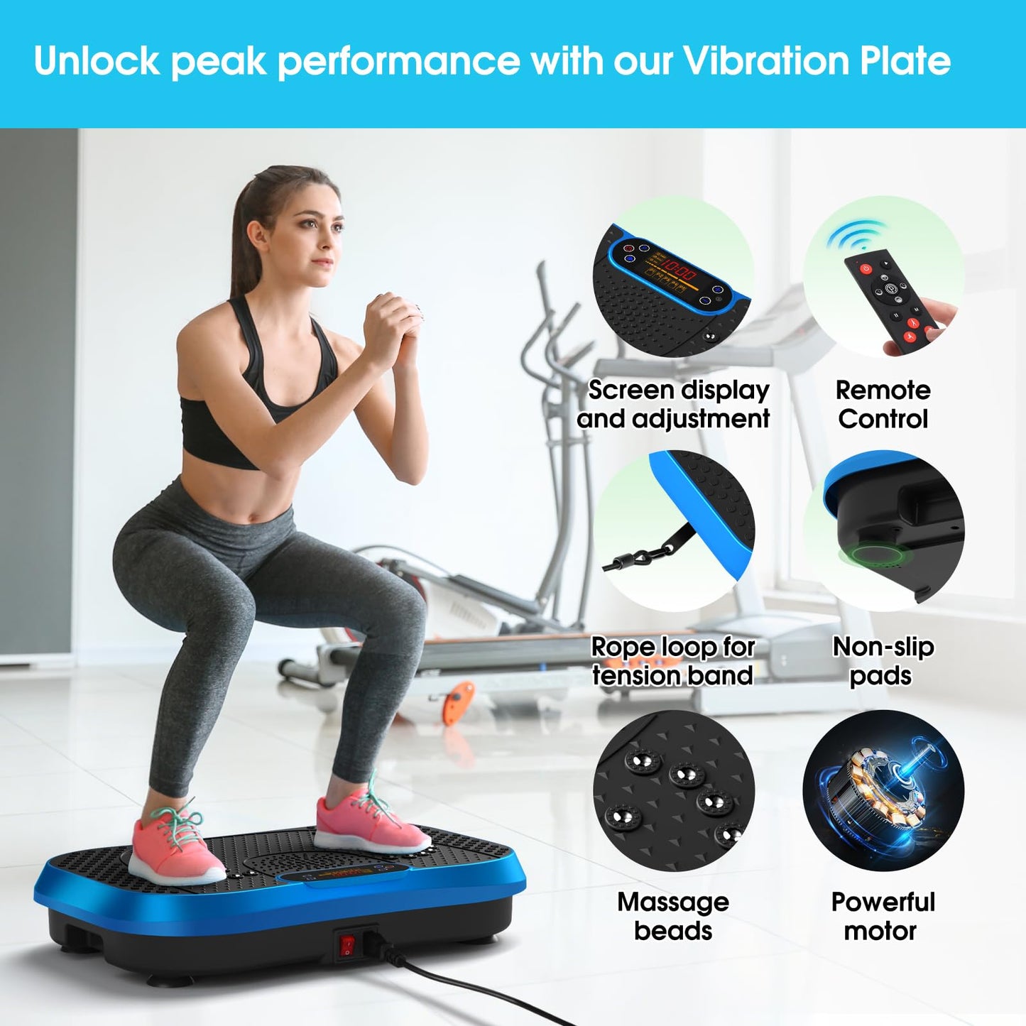 SoftGym Waver Vibration Plate Exercise Machine for Lymphatic Drainage Weight Loss,120 Speed Levels Vibrating Platform with Resistance Bands,Full-Body Workout Equipment for Muscle Activation