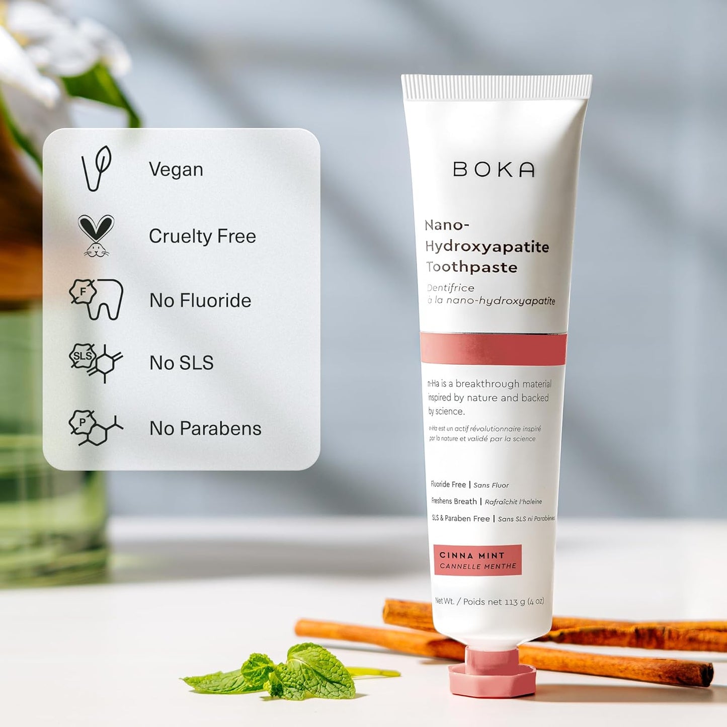 Boka Fluoridfreie Zahnpasta, Nano-Hydroxyapatit-Zahnpasta, geeignet für empfindliche Zähne – für Erwachsene, Kinder Mundpflege – Ela Mint Geschmack, 113 g (4 Fl Oz) 1 Stk