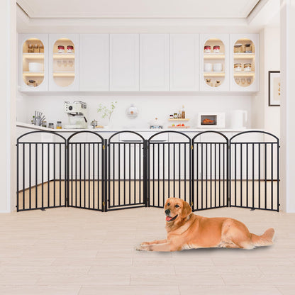 SNUOWU 4 Panels Full Matel Freestanding Dog Gates with Door, 96"Extra Wide 36"Tall Free Standing Dog Pet Gate for Indoor & Outdoor. Foldable Pet Fences for Doorways, House, Stairs, Porch, Deck, Yard