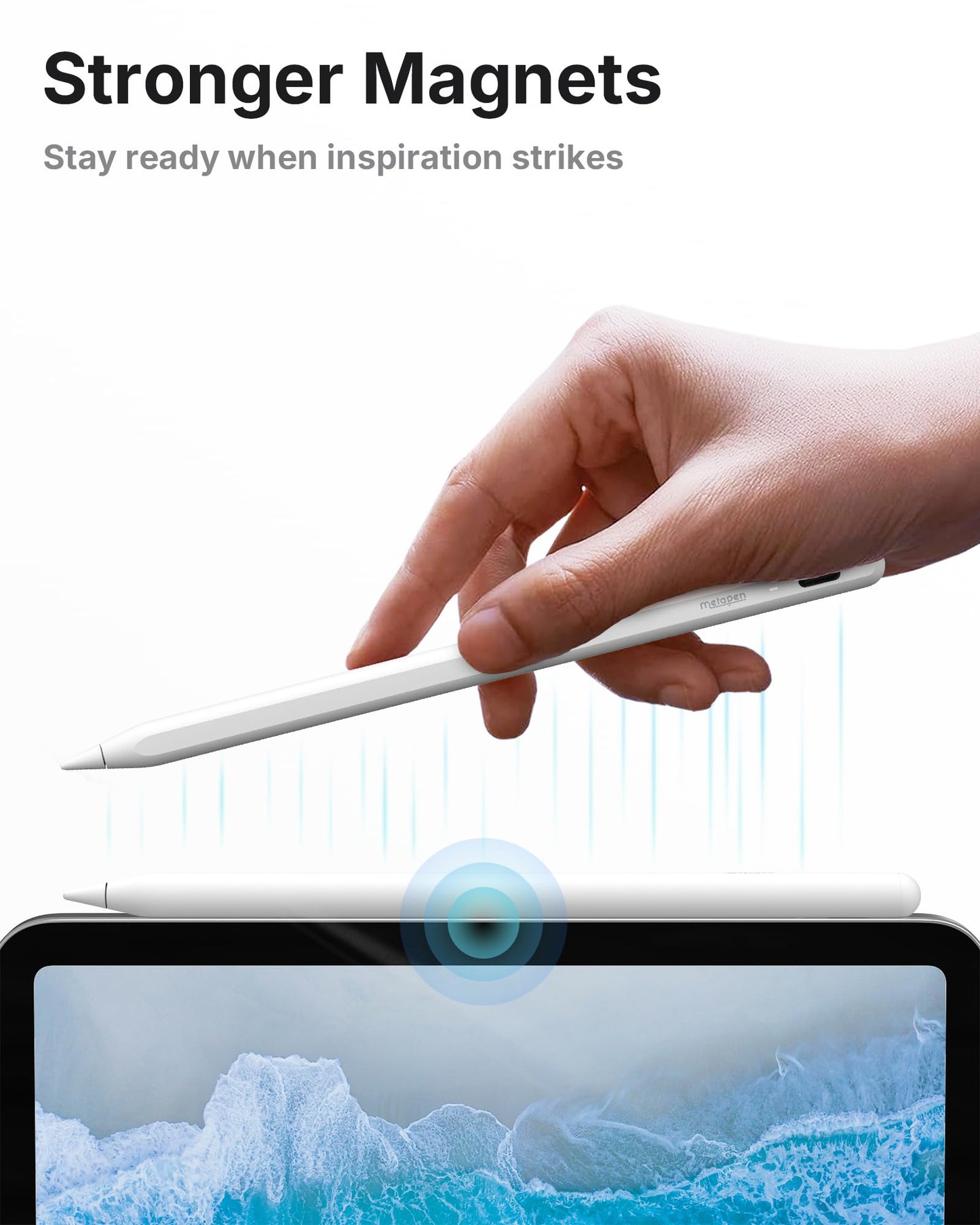 Metapen A8 iPad-Bleistift für Apple iPad 2018-2025, 4 Min. Schnellladung, magnetischer Stylus-Stift für iPad 11/10/9/8/7/6. Generation, iPad-Zubehör für Pro 12.9/11/13-Zoll M4, Air 3/4/5/M2/M3, Mini 5/6. Generation